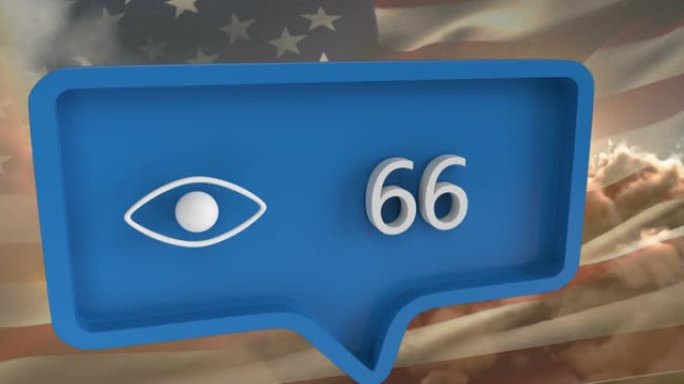 带有美国国旗的语音气泡上数字的眼睛图标动画