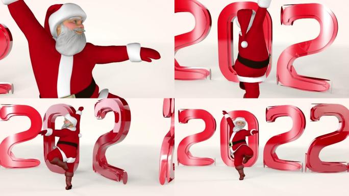 穿着红色西装欢快的圣诞老人在跳舞。3d渲染