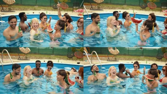 朋友们举行泳池派对。