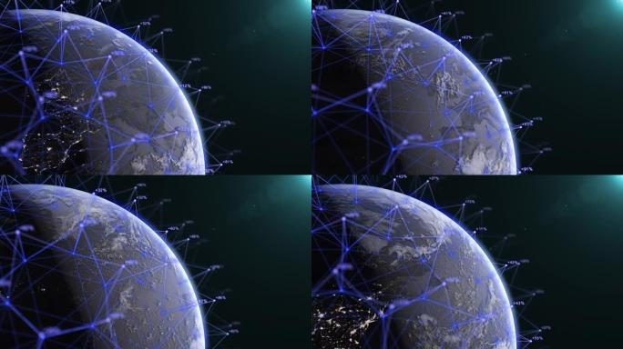 3D渲染地球与技术网络数据连接网络与随机数，未来地球