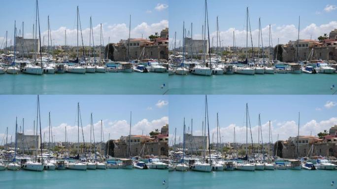 希腊克里特岛伊拉克利翁港有船的旧港口