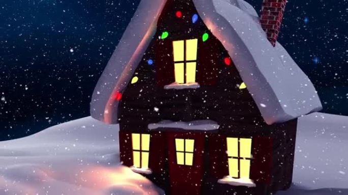 带装饰房子的冬季风景动画