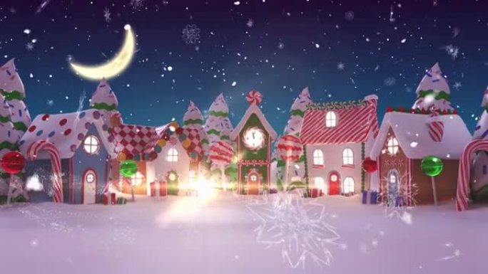 冬天的风景和月亮上的雪的动画