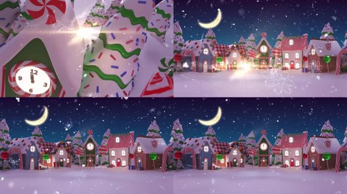 冬天的风景和月亮上的雪的动画