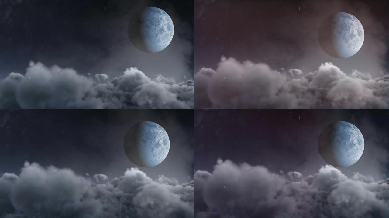 月亮和天空中移动云的干扰动画
