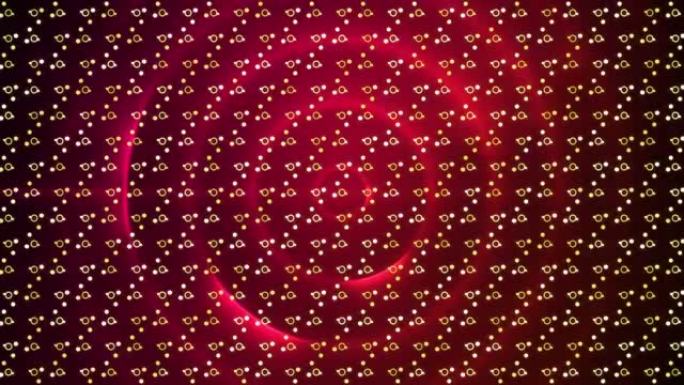 黑色背景上的红色螺旋光迹抽象图案设计的数字动画