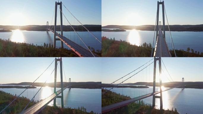 瑞典北国高海岸大桥无人机的鸟瞰图