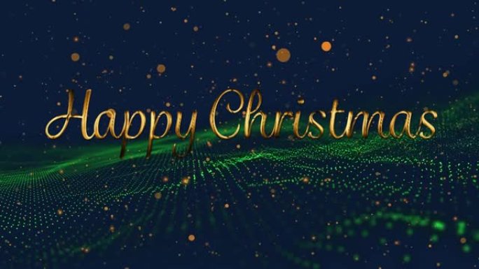 海军背景上金色圆点和绿色激光上的圣诞节快乐动画