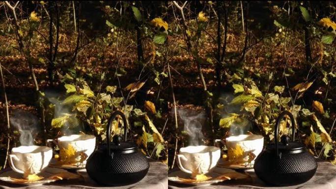秋天在树林里的茶话会