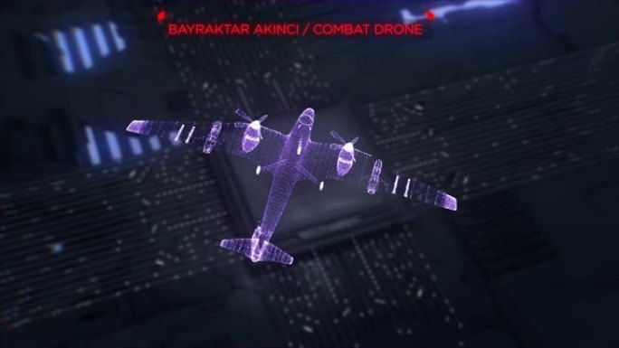 Bayraktar Akinci。土耳其无人作战飞行器。数字未来3d模型转盘动画。先进技术概念可视化