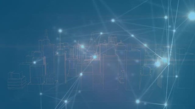 蓝色背景下城市连接网络的动画