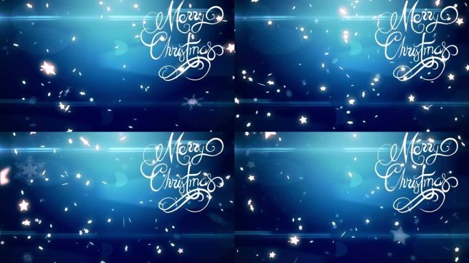 圣诞节问候和星星落在蓝色背景上的动画