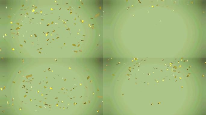 金色五彩纸屑落在绿色背景上的动画