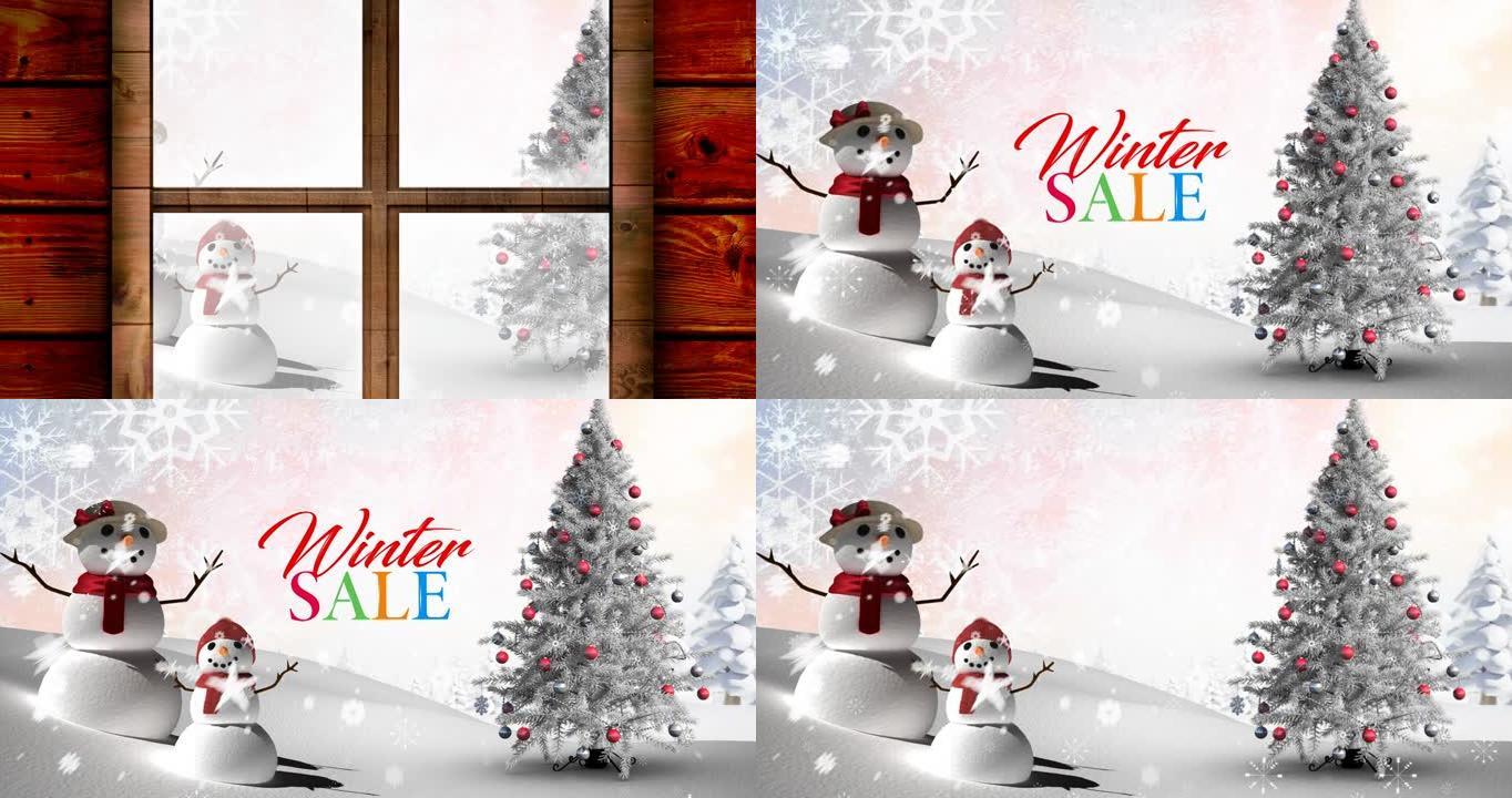 冬季景观雪人冬季销售文本动画