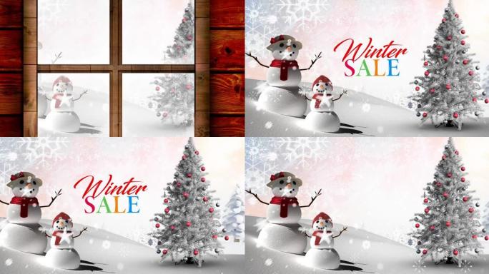 冬季景观雪人冬季销售文本动画