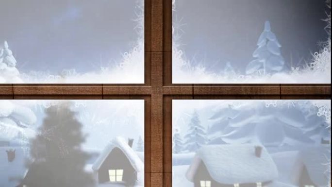 圣诞树的动画过冬风景和圣诞快乐的文字