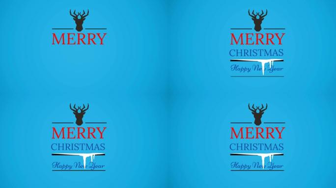 蓝色背景上的驯鹿的圣诞节和新年问候文本动画