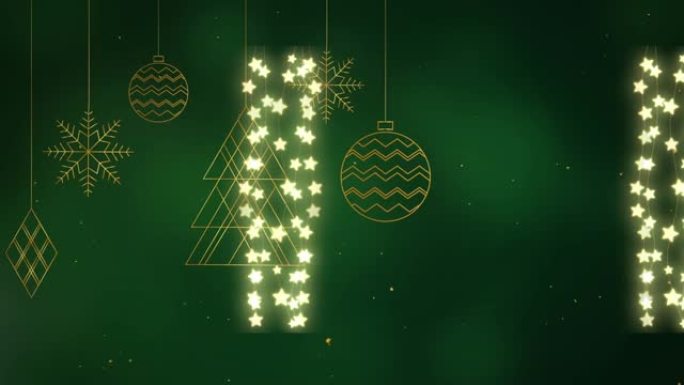绿色背景上的圣诞装饰动画