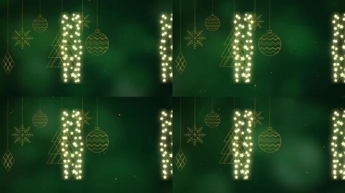 绿色背景上的圣诞装饰动画