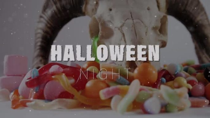 糖果和muflon背景上的万圣节之夜动画