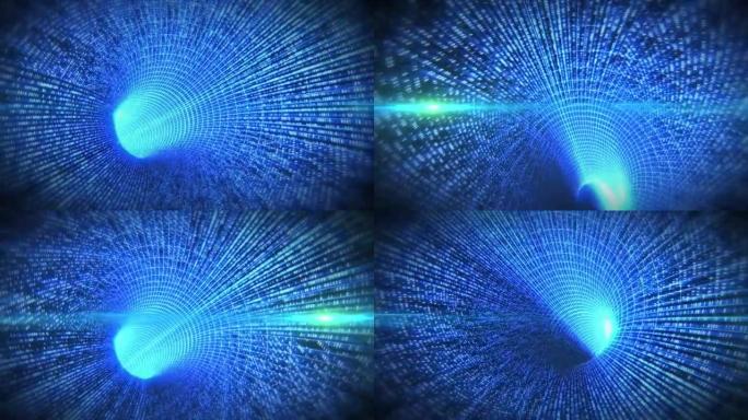 背景中蓝色数字隧道光斑的数字动画