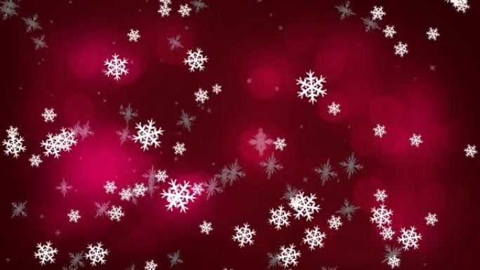 红色背景上的红色圣诞光点上的雪掉落动画