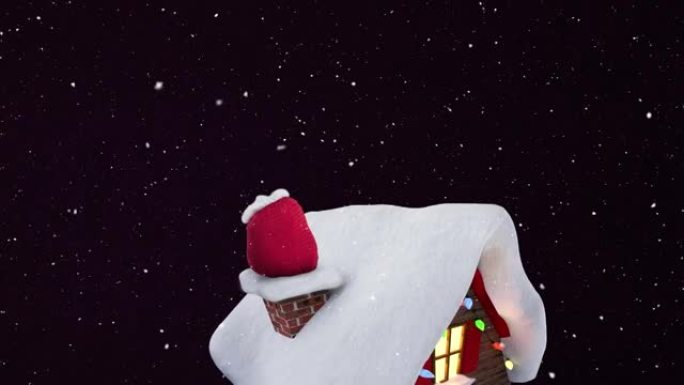 雪落在黑色背景下的积雪覆盖的房屋图标上