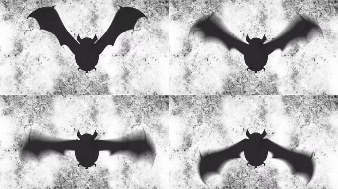 灰色背景上针对垃圾纹理的飞行蝙蝠图标轮廓的数字动画