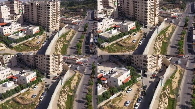 Shuafat难民营被以色列的安全墙分开-鸟瞰图