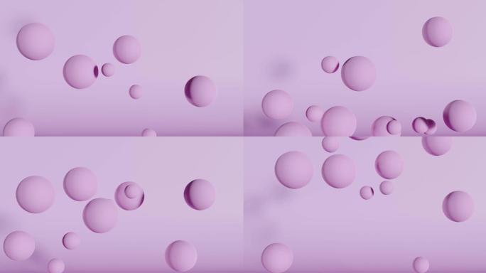 具有3d球体的抽象构图。粉红色逼真的气泡掉落并从表面反弹。球的未来背景
