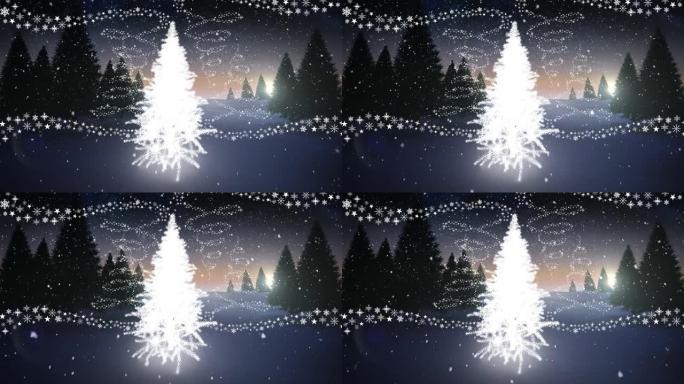 圣诞树上飘着雪的动画和冬天的风景
