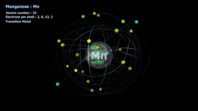 具有25个电子的锰原子在黑色上无限轨道旋转