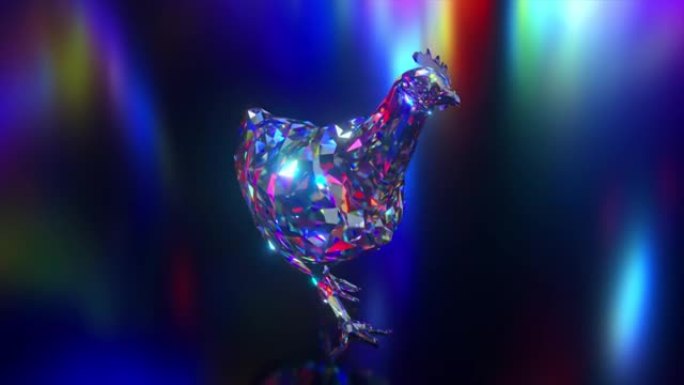 钻石动物收藏。跑鸡。自然和动物概念。无缝循环的3d动画。低聚