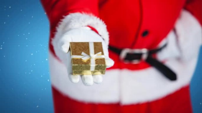 圣诞老人手里拿着礼物的雪花落下的动画