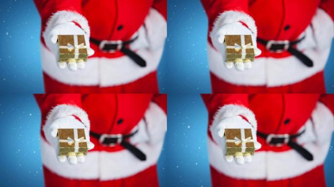 圣诞老人手里拿着礼物的雪花落下的动画