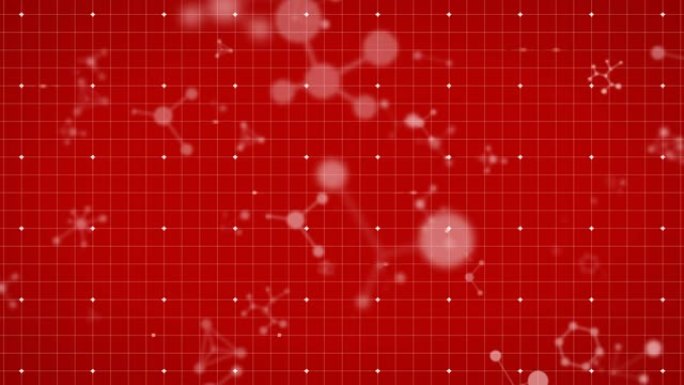 红色背景上漂浮的化学结构动画