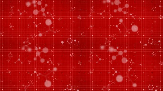 红色背景上漂浮的化学结构动画