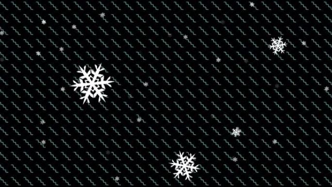 黑色背景上的雪落在锯齿形图案上的动画