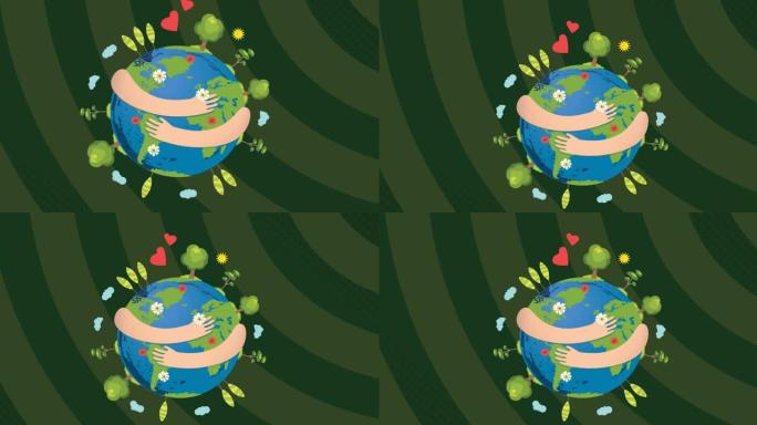 螺旋绿色背景上的地球仪动画