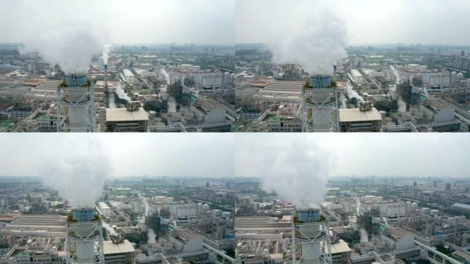 化工厂的鸟瞰图和空气中的污染
