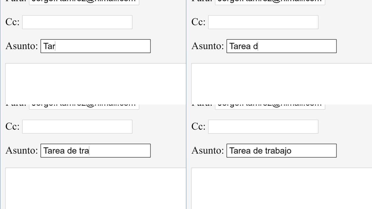 西班牙语。在在线框中输入电子邮件主题主题临时请求。通过键入电子邮件主题行网站向收件人发送工作请求。键