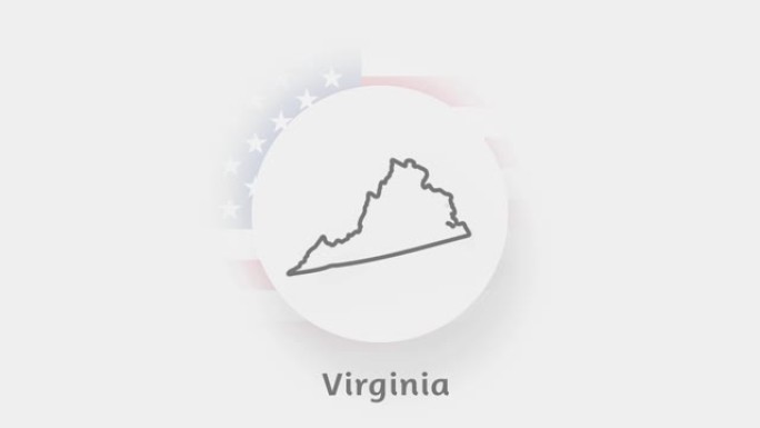 美国弗吉尼亚州。显示弗吉尼亚州的美国动画地图。美利坚合众国。Neumorphism最小样式