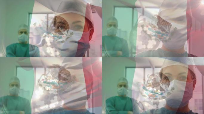 在手术室中挥舞着外科医生的mrxico旗帜的动画