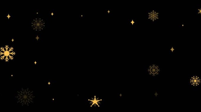 黑色背景上闪烁的金色圣诞雪花动画