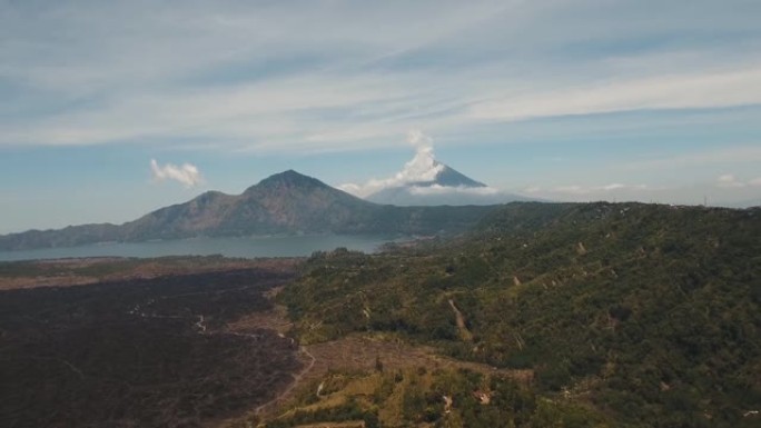 山地景观，火山口湖，山脉，火山，巴厘岛，印度尼西亚