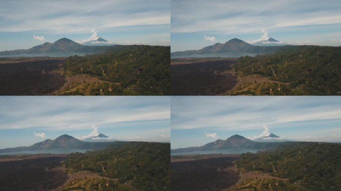 山地景观，火山口湖，山脉，火山，巴厘岛，印度尼西亚