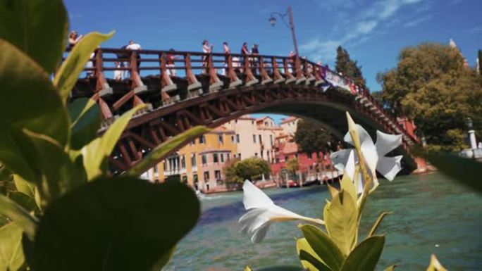 意大利威尼斯有桥梁的狭窄运河。威尼斯的建筑和地标。