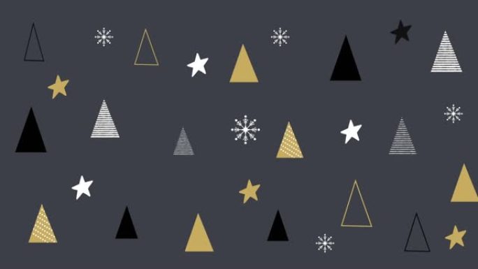 灰色背景上的圣诞树和星星图案动画