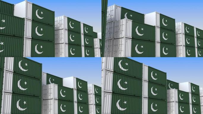装满巴基斯坦国旗的集装箱码头
