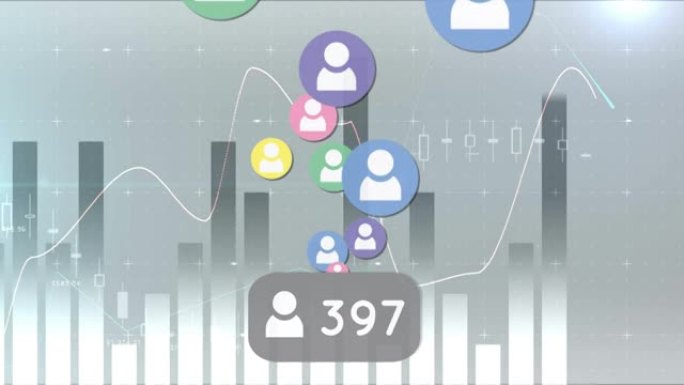 灰色背景上的统计数据，用户图标和数量增加的动画